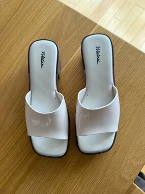 Melissa White Patent Slide Mules